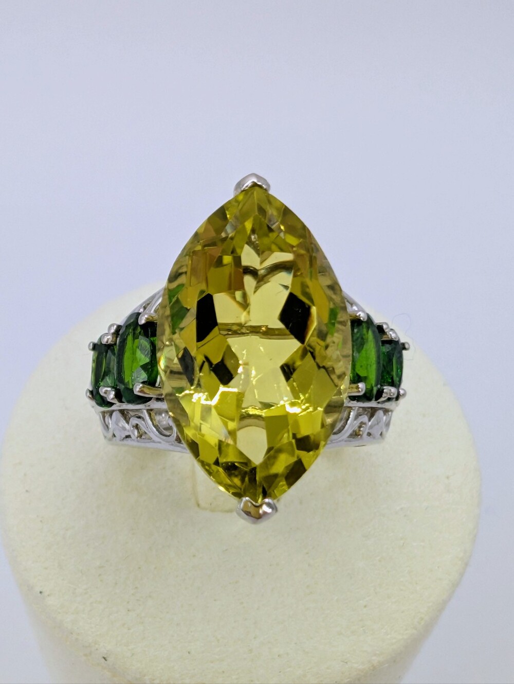 Brazilian Ouro Verde Quartz & Chrome Diopside 925 Sterling Silver Ring 9.25ctw